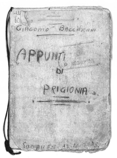 Der Buchdeckel des Tagebuchs von Giacomo Baccarani „Notizen aus der Gefangenschaft“, Giacomo Baccarani