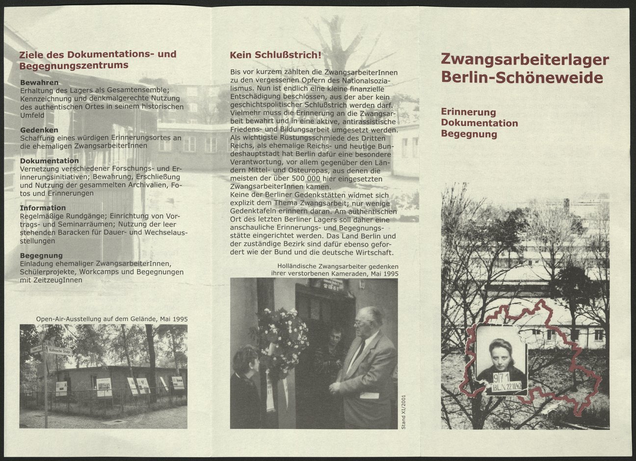 Flyer Forced labour camp Berlin-Schöneweide by the Society for the Promotion of a Documentation Centre Nazi Forced Labour, c. 2001 Berlin-Schöneweide © Dokumentationszentrum NS-Zwangsarbeit Flyer Forced labour camp Berlin-Schöneweide by the Society for the Promotion of a Documentation Centre Nazi Forced Labour, c. 2001 Berlin-Schöneweide © Dokumentationszentrum NS-Zwangsarbeit